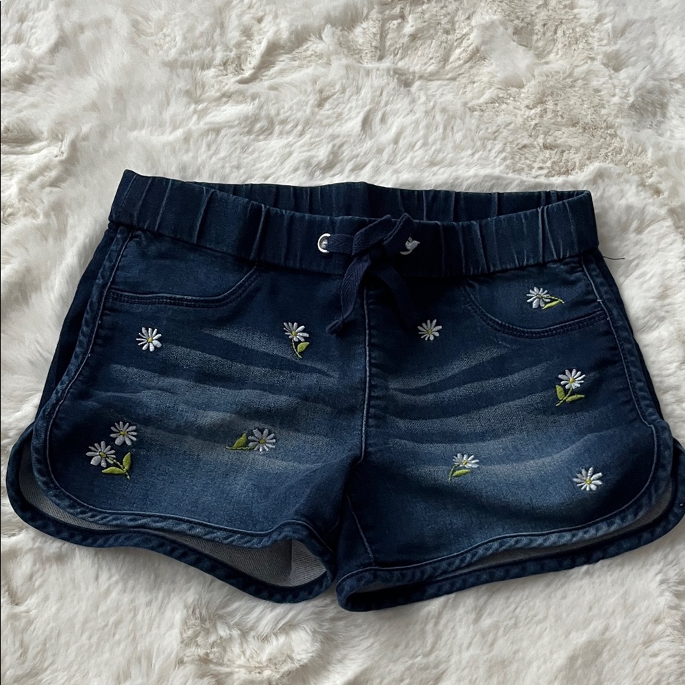 Floral Embroidered Kids Denim Shorts